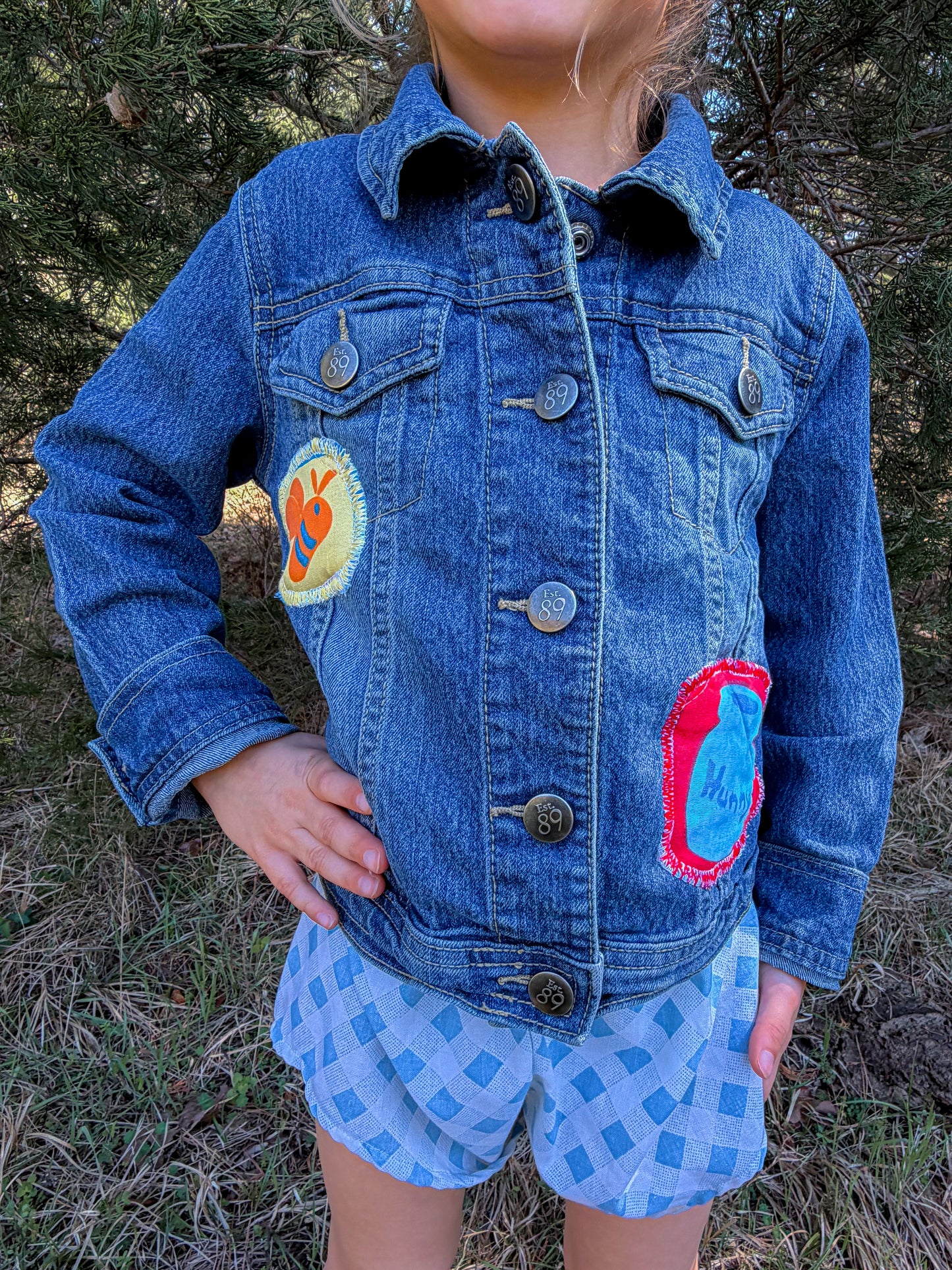 Pooh — One of a Kind Rescued Denim Jacket sz 5/6