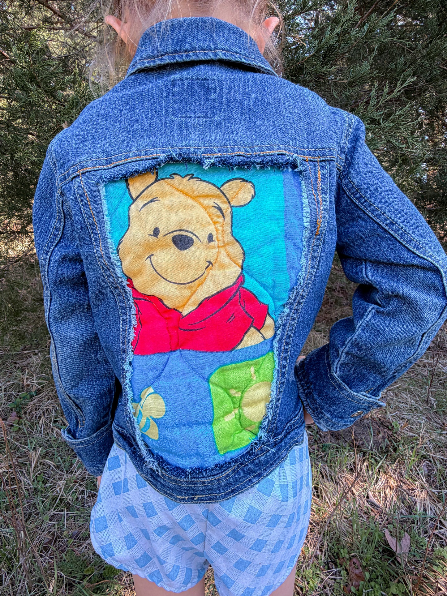 Pooh — One of a Kind Rescued Denim Jacket sz 5/6